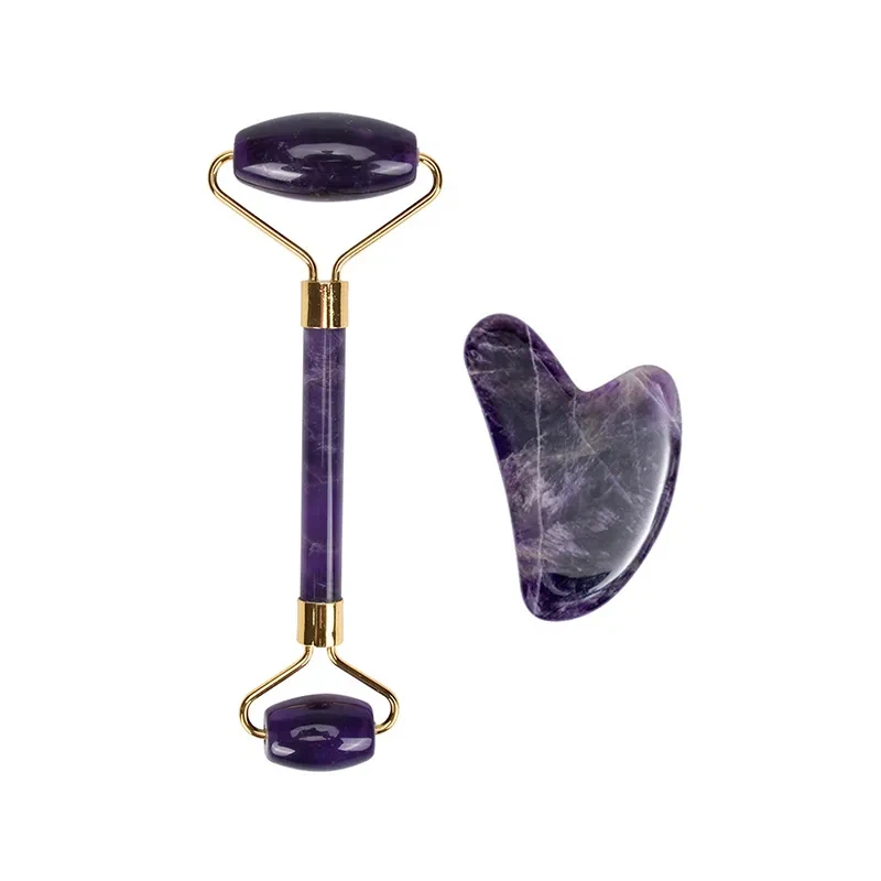 Amethyst Jade Roller in Gua Sha Set Ravni ročaj