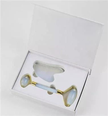 White Opal Jade Roller in Gua Sha Scraper Set